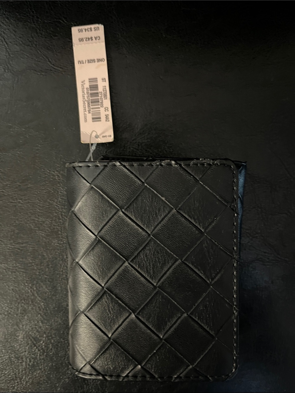 Victoria's Secret Black Quilted Leather Card & Key Holder